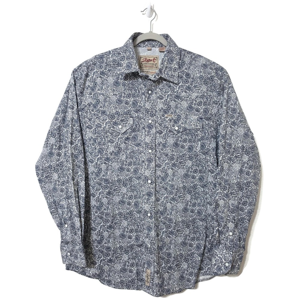 Rafter C Shirt Mens XL Blue Paisley Long Sleeve‎ Snap Front Western Stretch